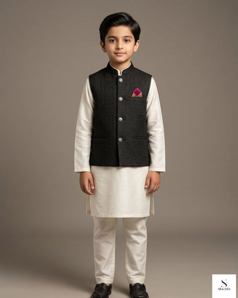 Midnight Black Sequin Embroidered Waistcoat Set
