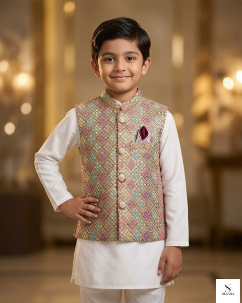 Vibrant Multi-Color Sequin Waistcoat & Kurta Set