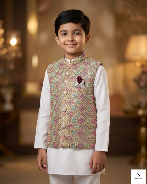 Vibrant Multi-Color Sequin Waistcoat & Kurta Set