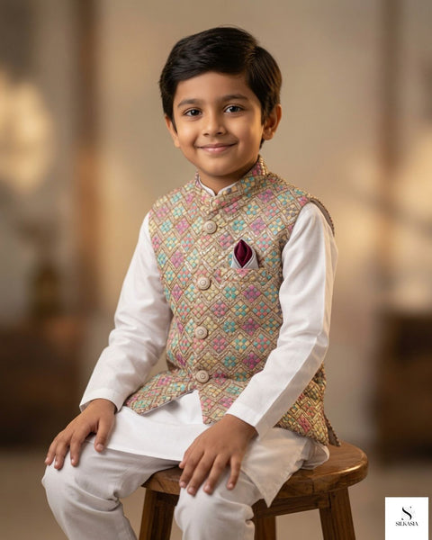 Vibrant Multi-Color Sequin Waistcoat & Kurta Set