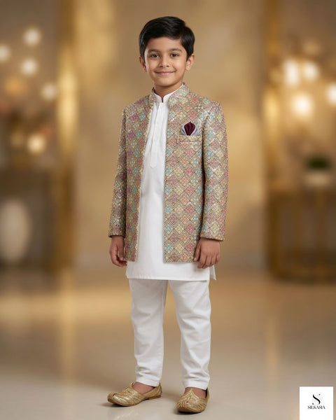 Pastel Multi-Geometric Sequin Open Prince Coat Set