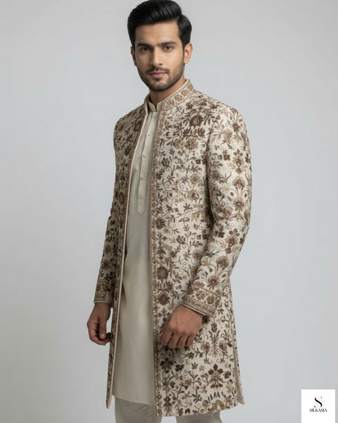 Royal Ivory Floral Embroidered Prince Coat