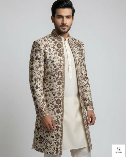 Royal Ivory Floral Embroidered Prince Coat
