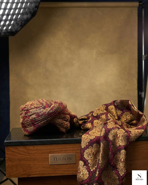 Royal Maroon Brocade Jamawar Turban