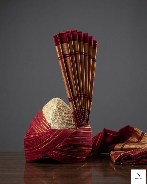 Maroon & Gold Striped Ceremonial Turban